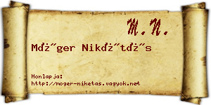 Móger Nikétás névjegykártya
